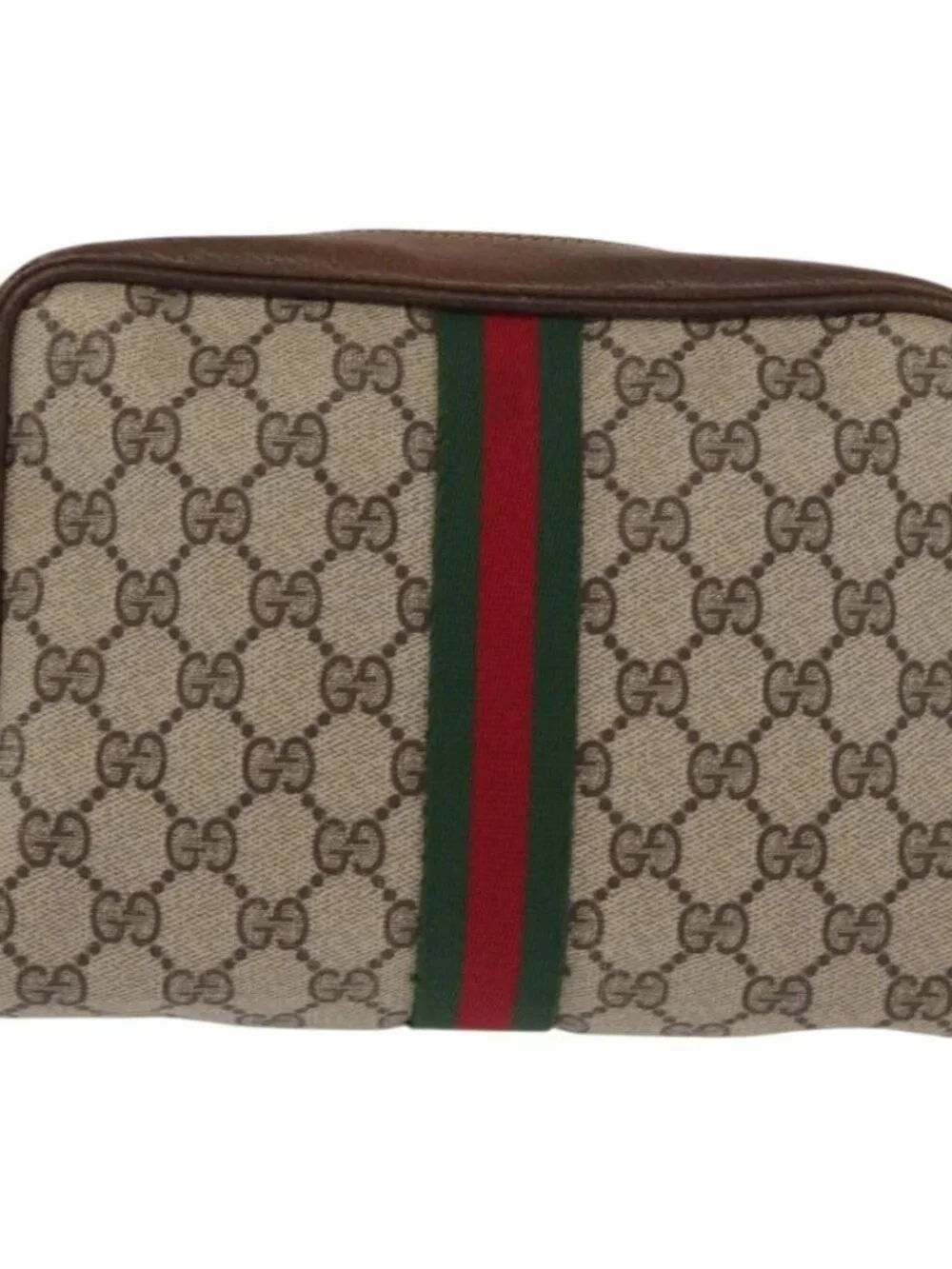 GUCCI GG Canvas Web Sherry Line Clutch Bag Beige 37-014-3553 Auth 169513